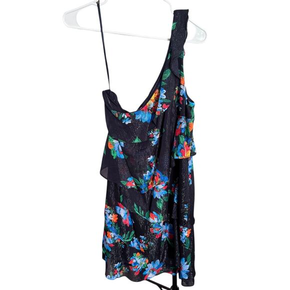 27. Lauren Ralph Lauren Navy Metallic Floral Asymmetrical Layered Dress Size 18 - Picture 3 of 5